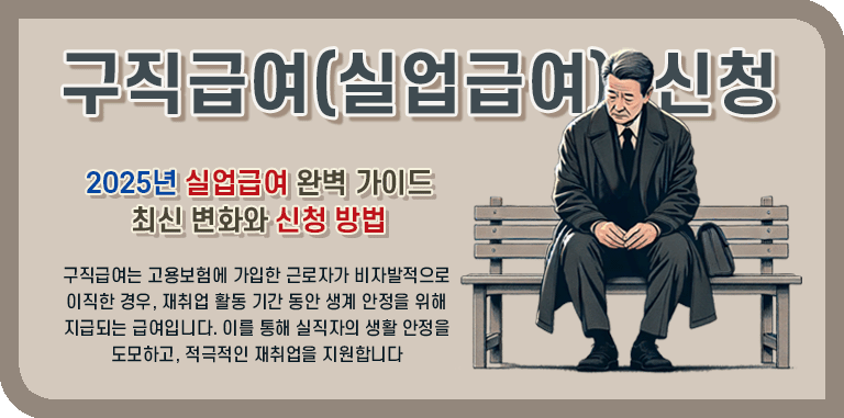 구직급여 실업급여 신청 문구와 설명. 벤치에 앉은 실직자